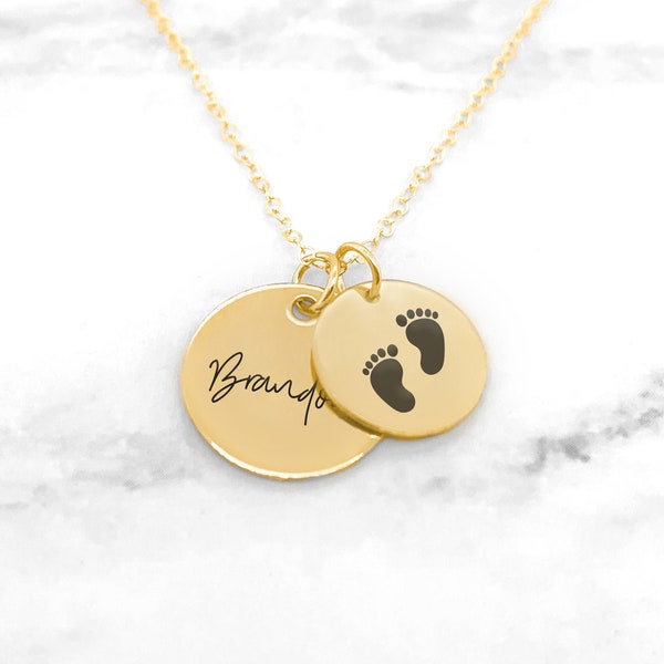 Baby Name Necklace • Personalized Baby Necklace • Baby Feet Necklace • New Mom Necklace • Gift For Mom