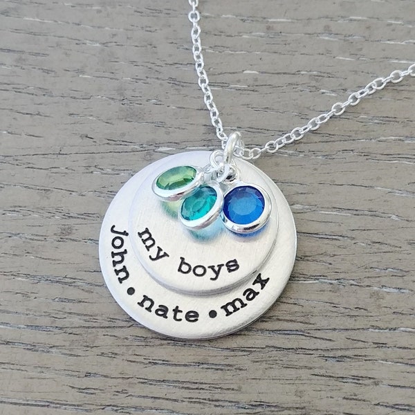 Mom of Boys Necklace / Personalized Family Necklace with Kids Names / Custom Necklace Hand Stamped with Kids Names