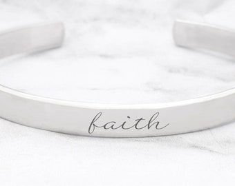 Faith Bracelet, Religious Jewelry, Personalized Cuff, Gift For Friend, Inspirational Gift, Skinny Cuff, Faith Jewelry