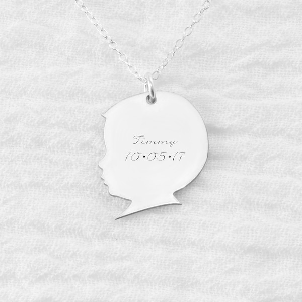 Collar personalizado con silueta de niño: plata de ley, oro y oro rosa