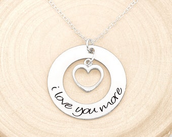 I Love You More Necklace: Sterling Silver Heart Charm, Valentine's Gift