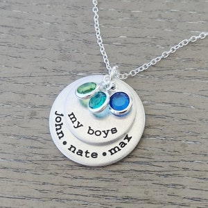 My Boys Necklace // Personalized Necklace with Kids Names and Birthstones // Hand Stamped Jewelry // Custom Necklace for Mom of Boys