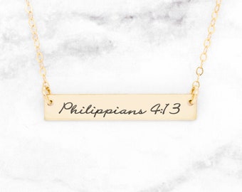 Collier or Philippiens 4-13, collier verset de la Bible en or, collier chrétien en or, collier lingot d'or