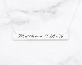 Collar personalizado con barra de versículo bíblico en plata de ley: regalo de confirmación