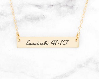Ésaïe 41 10, Collier de verset de la Bible d'or, collier d'Écriture d'or, collier de barre d'or, bijoux de verset de bible d'or