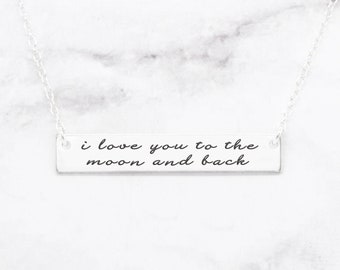 I Love You To The Moon And Back Necklace: Personalized Bar Necklace