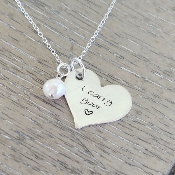 I Carry Your Heart Necklace / Sterling Silver Engraved Jewelry / Sympathy Gift / Miscarriage Necklace