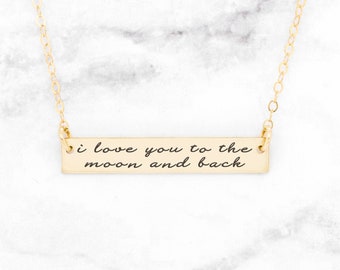 Gold I Love You To The Moon And Back Necklace, Gold Love Necklace, Gold Personalized Bar Necklace, Gift For Her