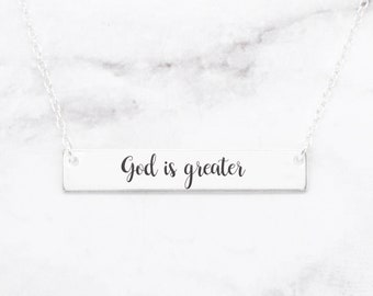 God is Greater Necklace: Engraved Christian Jewelry, Sterling Silver