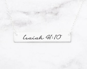 Isaiah 41:10 Sterling Silver Bar Necklace - Personalized Scripture Jewelry