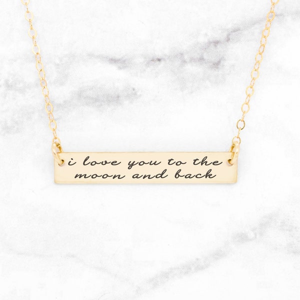 Gold I Love You To The Moon And Back Necklace, Gold Love Necklace, Gold Personalized Bar Necklace, Gift For Her