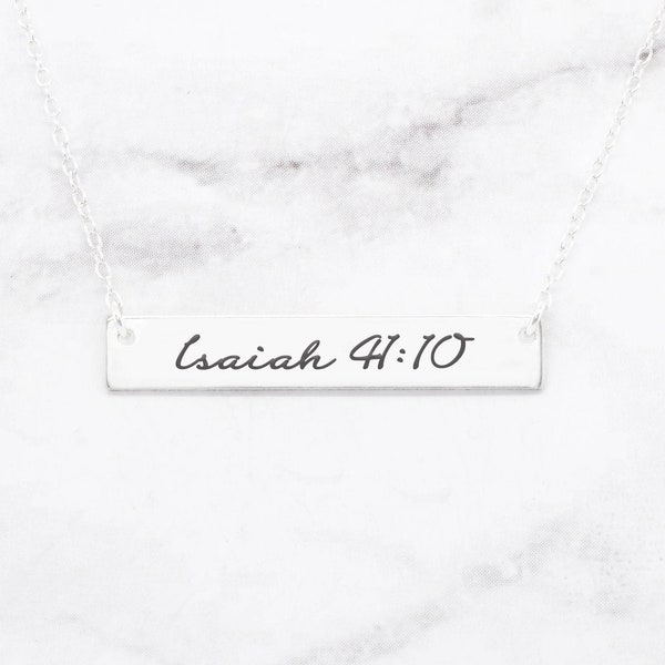 Isaiah 41 10, Bible Verse Necklace, Scripture Necklace, Sterling Silver Bar Necklace, Bible Verse Jewelry