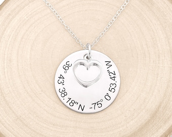 Personalized Coordinate Necklace: Engraved Sterling Silver Pendant