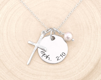 Collier croix en argent : breloque personnalisée, verset de la Bible, cadeau de confirmation