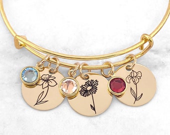 Geburtsblume Armband • Geburtsstein Armband • Geburtsmonat Blumenarmband • Personalisiertes Geburtsblumen Armband • Geschenk für Mama