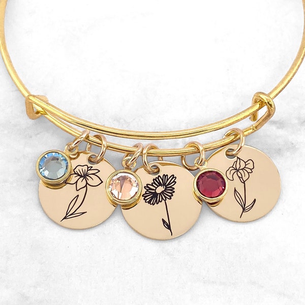 Birth Flower Bracelet • Birthstone Bracelet • Birth Month Flower Bracelet • Personalized Birth Flower Bracelet • Gift For Mom