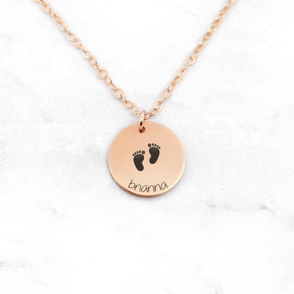 New Baby Necklace, Baby Name Necklace, Necklace For New Mom, Baby Feet Necklace