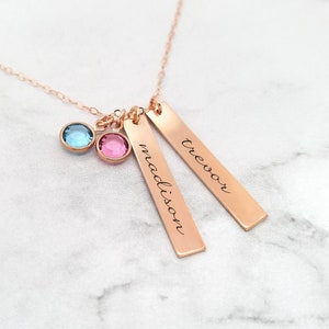 New Mom Necklace Birthstone Necklace Family Necklace Personalized Bar Necklace With Kids Names image 2
