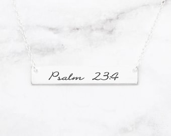 Psalm 23:4 Sterling Silver Bar Necklace - Bible Verse Pendant