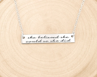 She Believed She Could So She Did Necklace, Quote Necklace, Strength Pendant, Motivational Jewelry, Mantra Charm