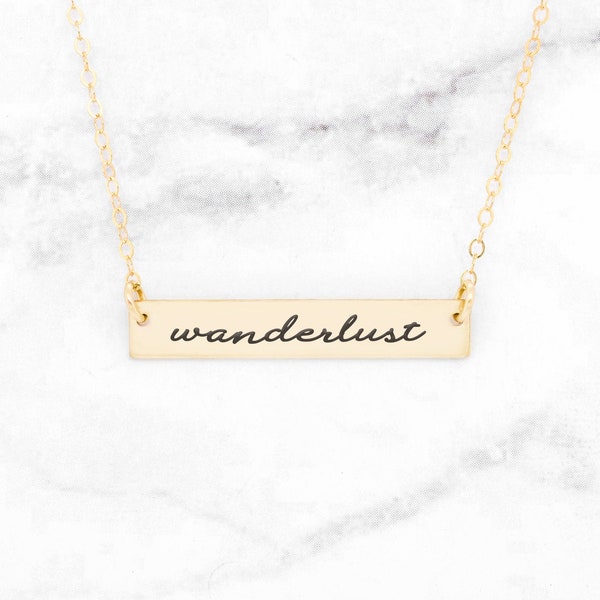 Gold Wanderlust Necklace, Gold Adventure Necklace, Gold Bar Necklace, The Mountains Are Calling And I Must Go