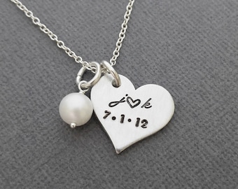 Personalized Necklace with Initials and Date // Anniversary Necklace // Hand Stamped Jewelry // Hand Stamped Necklace