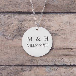 Personalized Anniversary Necklace with Initials and Roman Numerals | Anniversary Date | Custom Date Necklace | Anniversary Gift