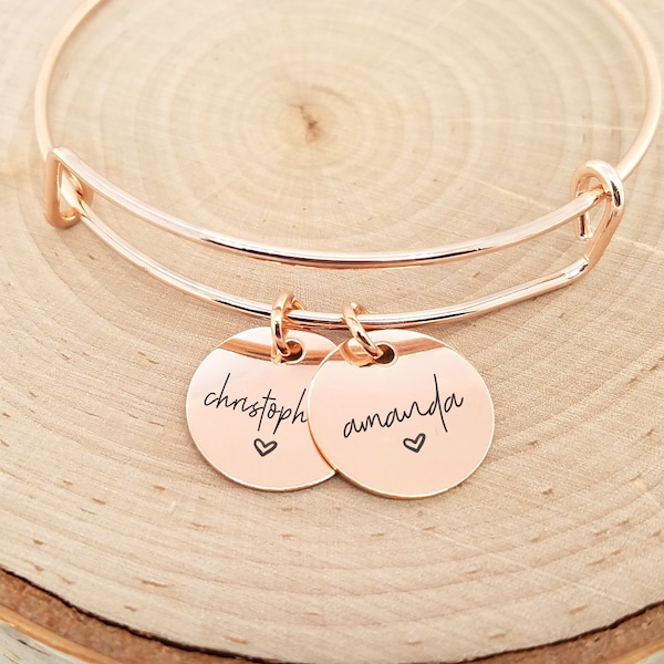 Rose Gold Personalized Name Bangle, Rose Gold Kids Name Bracelet, Rose Gold Name Bracelet, Personalized Rose Gold Bracelet