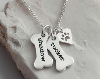Personalized Dog Bone Necklace: Pet Memorial Paw Print Jewelry