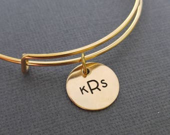 Gold Personalized Monogram Bracelet | Personalized Initial Bracelet | Monogram Bangle | Gold Bangle Bracelet | Custom Monogram Initials