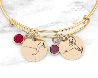 Bracelet de fleur de naissance • Bracelet de pierre de naissance • Bracelet de fleur de naissance • Bracelet de fleur de naissance personnalisé • Cadeau pour maman