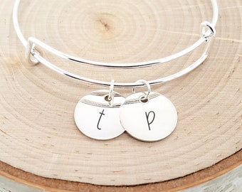 Bracelet jonc personnalisé en argent sterling, bracelet initiale, bracelet personnalisé, bracelet gravé personnalisé, jonc initiale