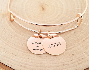 Gepersonaliseerde Rose Gold Bangle Armband, Rose Gold Anniversary Bracelet, Rose Gold Date Bracelet, Gepersonaliseerde Rose Gold Armband
