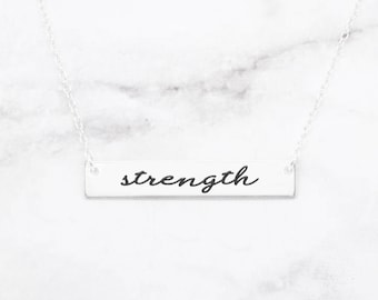 Collier barre de force gravée : pendentif mantra en argent sterling