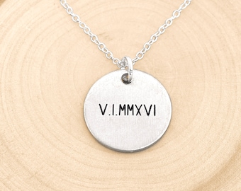 Roman Numerals Necklace • Custom Date Necklace • Personalized Roman Numerals • Roman Numeral Disc Necklace • Personalized Jewelry