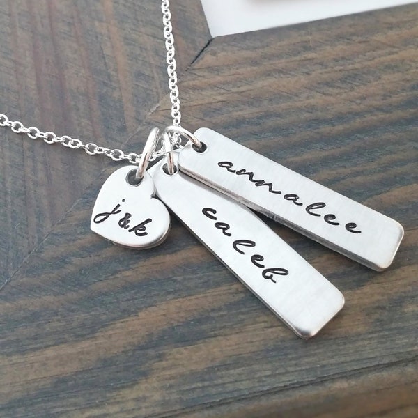 Personalized Family Necklace - Necklace with Kids Names and Parents Initials - Custom Family Necklace