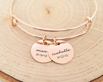 Roségouden gepersonaliseerde armband, roségouden kindernaamarmband, roségouden datumarmband, gepersonaliseerde roségouden armband
