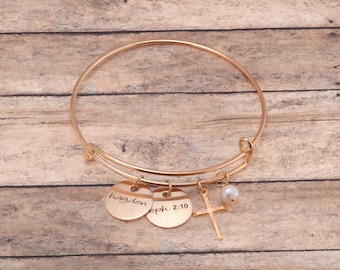 Custom Name Bracelet, Gold Bible Verse Bangle, Personalized Confirmation Gift, Girls Confirmation