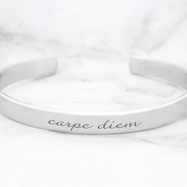 Carpe Diem Bracelet, Seize The Day Jewelry, Carpe Diem Cuff, Motivational Bracelet, Inspire, Gift For Her, Graduation Gift