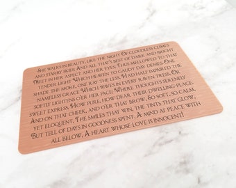 Regalo de 7.º aniversario • 7.º aniversario • Inserto de billetera de cobre • Tarjeta de billetera de cobre • Nota de amor personalizada en una tarjeta de cobre