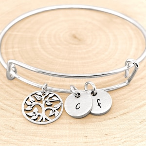 Family Tree Bracelet, Personalized Bangle Bracelet, Tree Bangle, Tree Bracelet, Personalized Jewelry, Initial Jewelry image 1