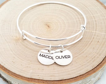 Bracelet sterling bangle en argent sterling personnalisé, bracelet de nom, bracelet personnalisé, bracelet gravé personnalisé, bracelet de date, bracelet de nom bangle