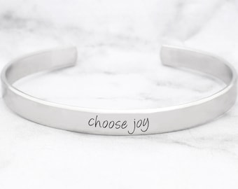 Choose Joy Bracelet: Engraved Open Cuff, Motivational Jewelry