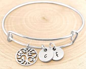 Family Tree Bracelet, Personalized Bangle Bracelet, Tree Bangle, Tree Bracelet, Personalized Jewelry, Initial Jewelry