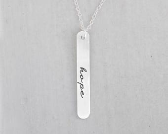 Sterling Silver 'Hope' Vertical Bar Necklace