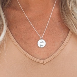 925 Sterling Silver Faith Over Fear Necklace, Strength Jewelry, Faith Over Fear Quote, Motivation Necklace, Mantra Necklace, Quote Necklace