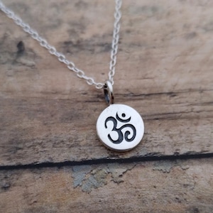 Sterling Silver Om Symbol Necklace - Tiny Charm, 18" Chain