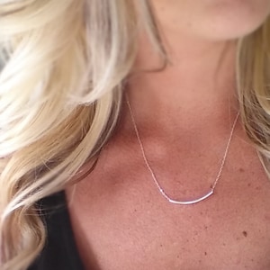 Curved Bar Necklace. Cz Long Curved Silver Bar Necklace. Cz