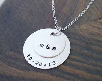 Custom Name and Date Necklace // Hand Stamped Jewelry // Personalized Necklace // Sterling Silver Necklace