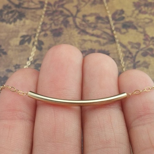 Gold Curved Tube Necklace / Simple Necklace / Curved Bar / Etsy